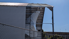 Now covered by shrink wrap, space shuttle Endeavour sits inside the permanently-shuttered Samuel Oschin Pavilion...on January 12, 2024.