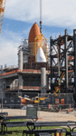 Endeavour's Space Shuttle Stack is fully assembled at the construction site for the future Samuel Oschin Air and Space Center in Los Angeles...on January 30, 2024.