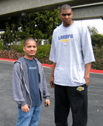 At the Lakers' training facility in El Segundo...posing with center Andrew Bynum