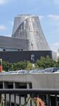 The diagrid structure now enshrouds the Shuttle Gallery at the Samuel Oschin Air and Space Center...on May 16, 2025.