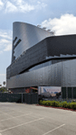 The diagrid structure now enshrouds the Shuttle Gallery at the Samuel Oschin Air and Space Center...on May 16, 2025.