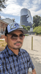 Taking another selfie with the diagrid structure that's now assembled above the Shuttle Gallery at the Samuel Oschin Air and Space Center...on May 16, 2025.