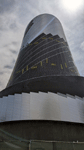 The diagrid structure now enshrouds the Shuttle Gallery at the Samuel Oschin Air and Space Center...on May 16, 2025.