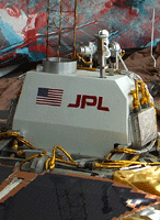 A full-scale mock-up of the Mars Pathfinder Lander.