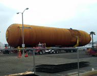 A semi-truck is dwarfed by ET-94 at Fisherman's Village in Marina del Rey, on May 19, 2016.