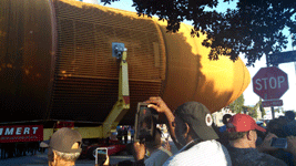 ET-94 makes its final turn onto the lawn outside the Samuel Oschin Pavilion, space shuttle Endeavour's temporary home...on May 21, 2016.