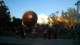 With the Samuel Oschin Pavilion in the background, ET-94 comes to a rest as crowds gather around it...on May 21, 2016.