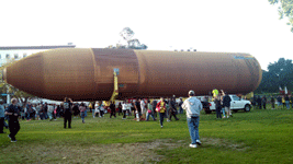 With the L.A. Natural History Museum in the background, ET-94 comes to a rest as crowds gather around it...on May 21, 2016.