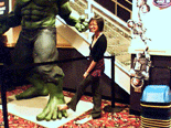 Susie stepping on the feet of an Incredible Hulk statue at a Woodland Hills theater... She knows I took this pic, haha.