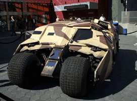 The Tumbler from THE DARK KNIGHT RISES on display outside of the AMC Citywalk theater in Hollywood, on July 20, 2012.