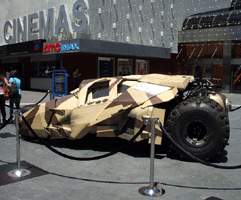 The Tumbler from THE DARK KNIGHT RISES on display outside of the AMC Citywalk theater in Hollywood, on July 20, 2012.