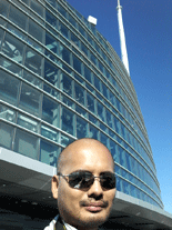 Taking a selfie at the rooftop bar Spire 73 at the Wilshire Grand Center in downtown Los Angeles.