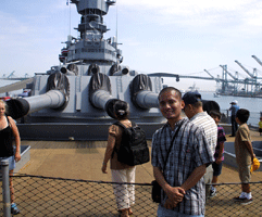 Visiting the USS Iowa at the Pacific Battleship Center in San Pedro, California, on August 7, 2012.