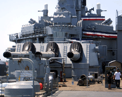 Visiting the USS Iowa at the Pacific Battleship Center in San Pedro, California, on August 7, 2012.