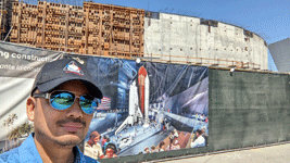 Taking a selfie at the construction site for the Samuel Oschin Air and Space Center...on August 17, 2023.