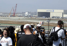 The Shuttle Carrier Aircraft carrying Endeavour arrives at the United Airlines hangar at LAX on September 21, 2012.