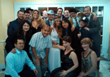 Posing for a group photo after attending the murder mystery dinner in West L.A.