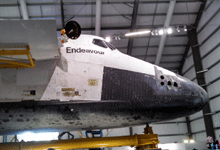 Space shuttle Endeavour with her cargo bay doors open during the 'Go for Payload' event at the California Science Center, on October 9, 2014.