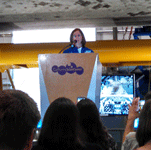 STS-118 astronaut Barbara Morgan addresses the crowd during the 'Go for Payload' press conference at the California Science Center, on October 9, 2014.