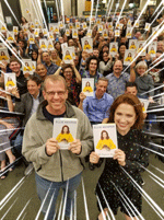 Ellie Kemper and Paul Lieberstein take part in a group photo during the signing of MY SQUIRREL DAY