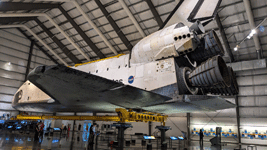 Space shuttle Endeavour inside the Samuel Oschin Pavilion...on October 11, 2023.