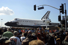 Space shuttle Endeavour is displayed at a Westchester parking lot near LAX, on October 12, 2012.