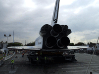 A shot of Endeavour's Replica Shuttle Main Engines (RSMEs), on October 12, 2012.