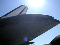 A close-up shot of space shuttle Endeavour's port wing, on October 12, 2012.
