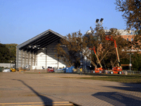 The California Science Center's Samuel Oschin Pavilion awaits the arrival of space shuttle Endeavour, on October 13, 2012.