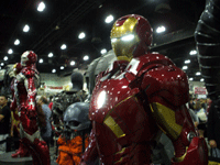 Several miniature IRON MAN maquettes on display at the Comikaze Expo in the Los Angeles Convention Center, on November 2, 2013.