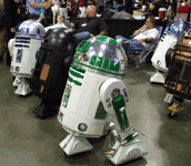 R2-D2 and other Astromech Droids on display at the Comikaze Expo in the Los Angeles Convention Center, on November 2, 2013.