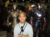 The Mark 45 and Iron Patriot armors from IRON MAN 3 on display at the Comikaze Expo in L.A., on November 2, 2013.