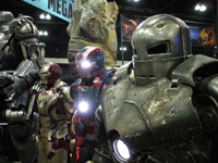 The Iron Monger, Mark 45, Iron Patriot and Mark 1 armors on display at the Comikaze Expo in L.A., on November 2, 2013.