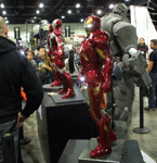 Several miniature IRON MAN maquettes on display at the Comikaze Expo in the Los Angeles Convention Center, on November 2, 2013.