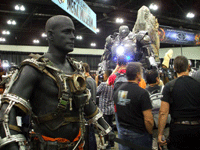 The gear worn by Mickey Rourke in IRON MAN 2 on display at the Comikaze Expo in L.A., on November 2, 2013.