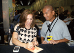 Getting an autograph by Alyssa Milano