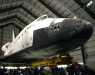 Space shuttle Endeavour sits majestically inside the Samuel Oschin Pavilion at the California Science Center, on November 16, 2012.