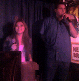 A crappy camera phone pic of Eva and Steve singing Journey's 'Don't Stop Believin.'