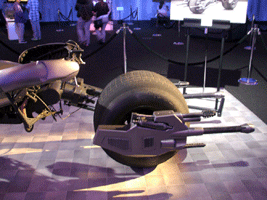 The Batpod from THE DARK KNIGHT and THE DARK KNIGHT RISES on display at L.A. Live, on December 7, 2012.