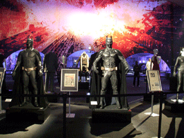 The Batsuits of THE DARK KNIGHT Trilogy on display at L.A. Live, on December 7, 2012.