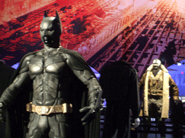 The Batsuit from THE DARK KNIGHT and THE DARK KNIGHT RISES on display at L.A. Live, on December 7, 2012.
