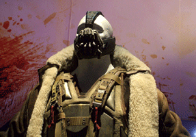 The Bane outfit used by Tom Hardy in THE DARK KNIGHT RISES, on display at L.A. Live on December 7, 2012.