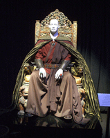The (fake) Ra's al Ghul outfit used by Ken Watanabe in BATMAN BEGINS, on display at L.A. Live on December 7, 2012.