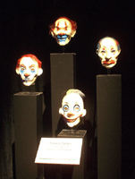 The bank robbers' masks used in THE DARK KNIGHT, on display at L.A. Live on December 7, 2012.