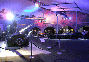 Batmobiles on display at L.A. Live, on December 7, 2012.