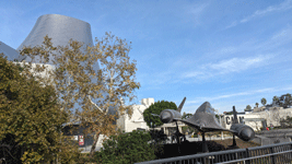 The retired A-12 Blackbird and the now-complete diagrid structure at the Samuel Oschin Air and Space Center...on December 18, 2025.