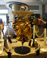 A model of the Cassini spacecraft, which arrived at Saturn in 2004.