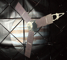 A cardboard marquee of the Juno spacecraft, which launches to Jupiter in 2011.