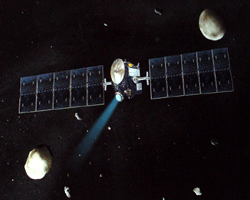 A portrait of the Dawn spacecraft, which will arrive at asteroid Vesta in 2011 and dwarf planet Ceres in 2015.