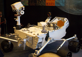A full-scale mock-up of the MSL rover, also known as Curiosity.